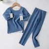 Kleidung Sets Winter Thermo-Unterwäsche Anzug Mädchen Herbst Jungen Pyjama Baby Keine Spur Warme Nachtwäsche Candy Farben Kinder KleidungKleidung