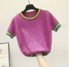 Femmes Tricots T-shirts Coloré Jacquard Fleur À Manches Courtes T-shirt Femme Chandail Tops Tee Chic Haute Qualité