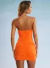 Casual Dresses High Quality Women Sexy Mesh Dress Mini Bodycon Satin Padded Boned Crystal Strap Halter Party Cut OutCasual