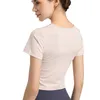 Al0lulu Yoga Outfits Short-Sleeve 티셔츠 빠른 마른 패브릭 통기성 여성 최고 짧은 배꼽 쇼 러닝 스포츠 요가 탑