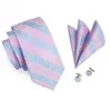 Bow Ties C-1198 Fashion Silk Jacquard Tie Light Blue Pink Plaid Hanky ​​Cufflinks مجموعة للرجال Business Wedding Partybow