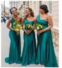 2022 Emerald Green Country Style Wedding Bruidsmeisje Jurken Spandex Satin Mermaid Bridesmeisje jurken Party Prom Robe 0701