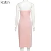 Klalien moda elegancka sukienka imprezowa Kobieta Solid Solid Pink Prosty biuro Lady Street wakacyjny sukienka plażowa 220509