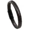 Retro svart brun flätad pu läder 21 cm charm armband legering mode armband för män fest klubb smycken