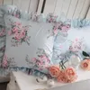 Cushion/Decorative Pillow Blue Floral Print Cushion Cover Elegant Ruffle Case Bedding Sofa Pillowcase Princess Decorative Covers No FillerCu