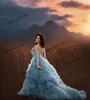 Romantiska balklänningar för brudprinsessens nattklänningar för fotoshoot spaghetti remmar ruffle blommor fest kändis klänning
