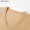 WOTWOY Sommer Gestrickte V-ausschnitt T-Shirt Frauen Baumwolle Grund Solide T Shirt Weibliche Kurzarm Kintwear Tops Harajuku T-shirt Damen