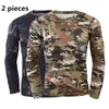 2 pieces Spring Autumn Camouflage T-shirts Men Tops Quick Dry Military Tactical Long Sleeve T shirt Army Tees T220808