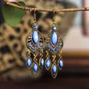 Ethnic Dangle Hanging Earrings for Women Antique Water Drop Jewelry Bohemia Green Stone Long Tassel Indian Jhumka Earings Bijoux