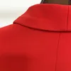Nuevo estilo premium Blazers de alta calidad Diseño original Chaqueta delgada cruzada para mujer Hebillas de metal Blazer Retro Cuello chal Outwear Rojo tabla de tallas