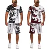 MEN MENTURITS MULTI MULLITY LION TIGER MEN MEN MENS DASTALL SET 2 PACTS SUP 3D Printing Short Sleeve Shirts Stirts STROPS SUTS SU