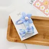 2 Pcs Korean Sweet Girl Simple Fresh Ocean Blue Fabric Flower Bow Hairpin Hair Accessories Fashion Children's BB Clip Headwear