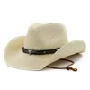 Unisexe extérieur large bord Cowboy chapeau de paille couleur unie mode Protection solaire chapeau de plage casquette d'été