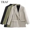 Traf jaquetas outono manga comprida cor sólida simples e elegante jaqueta feminina oversize mulher roupas outerwear clássico 220801