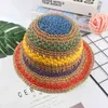 2020 Summer Women's Bucket Hat Paille faite arc-en-ciel Crochet pliable parent-enfant Panama chapeau enfants femme plage pare-soleil Cap G220418