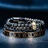 Luxury 3PCSSet Skull Charm Black Gold Armband Rostfritt stål Män emalj Romerska nummer Bangles Europe Fashion Par Jewelry 22071672474