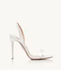 Elegant Fashion Party Wedding Elegant Bridal So Nude Plexi Sandal Shoes Women's Dress Crystal Lady High Heels Nude Black Summer Gladiator Sandalias EU35-43