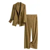 Calça de duas peças femininas Moda de 2 peças + calças largas de pernas largas Escritório de cor sólida cora alta mulher