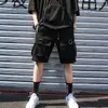 Hip Hop Summer Shorts Men Black Ribbons Streetwear Bermuda Man Multi pocket Punk Casual Knee Length Short Pants 220715