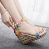 Sandals Female254F231P Color Lace Wedge With Large Size Simple Flower Comfortable National Stage Wind