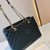 French High-Quality Tote Bag Leather Rhombus Quilted Classic Big-Name Famous Designer Handbag Black Large Capacity 35cm Commuter Street Crossbody One-Shoulder Bag