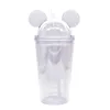 Entrepôt local Gobelet à oreilles de souris en acrylique de 450ML, couleurs claires, tasses pour enfants à double paroi avec couvercle en dôme et paille de même couleur, bouteille d'eau mignonne pour enfants