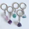 Fluorita de pedra crua natural anéis de cristal chaveiros de cura decoração de carros -chave Chave -chave para mulheres homens homens