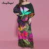 Noisydesigns rouge femmes épaule dénudée volants moulante longue robe grande taille 4XL Hawaii polynésien Plumeria élégant fête bal 220627