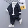 Spring Children Suit Sets Boys Plaid Jackets Pants Tshirts 3pcs Clothing Sets Baby Kids Party Birthday Costume197j5468356