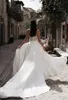 2022 afneembare trein trouwjurken jumpsuits strapless kant zie hoewel top open achter hof trein bruidsjurk strand bruiloft jurken receptie b0606g13