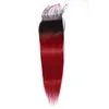 1B röda mänskliga hårförlängningar med spetsstängning ombre peruanska raka buntar med stängningar