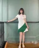 夏の新しいポロカラーコントラストルーズAラインニットドレス