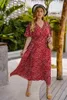 Plus -klänningar Summer Long Bohemian Dress for Women V Neck 2022 Loose Women's Clothing Short Sleeve Print Fashion DressesPlus