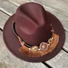 Basker bohemisk västra cowboy hatt fjäderdekoration filt metall tjur huvud sombrero kvinnor hattar