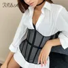 Tube maille haut court femmes Sexy été Bandage Club court Wrap à lacets poitrine Corset dames blanc débardeurs fête 220524