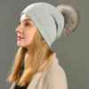 Women Hats Raccoon Fur Poms Wool Hat Female Knitted 2019 Fashion Ladies Multicolor Fur Pompon Cap Winter Hats For Women J220722