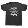 Herr t-shirts som sjunger musikälskare t-shirt försiktighet kan börja grafisk bomullsgata.