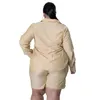 L5XL été grande taille deux pièces ensembles femmes vêtements décontracté ample rayé chemise costume court dames tenue goutte 220812