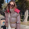 Qingwen Autumn Winter Fashion Street Zipper Hooded Sparkling Cotton Jacket Parka Casaco Feminino Inverno L220725