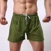 Herren-Shorts, sexy Pyjamahose für Herren, Netzausschnitt, Stretch, elastisch, lässig, locker, weich, einfarbig, Nachtwäsche, Unterwäsche für Herren