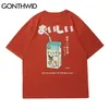 T-shirt Gonthwid Streetwear HARAJUKU Japońskie mleko koszulki Koszule Hip Hop Fashion Bawełniane lato swobodne luźne tshirty 220505