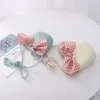 Chapeaux larges chapeaux d'été enfant princesse mignon dessin animé chapeau de paille avec sacs à main sacs 2pcs un ensemble vacances enfants fille bébé arc plaid panama soleil scot22