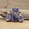 Pendant Necklaces Large Raw Amethysts Geode Pendants Necklace Healing Quartz Purple Druzy Drusy Slab Charms Women Fashion Jewelry Dropship Q