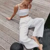 Mnealways18 Cotton Linen Women Summer Outfit Sleeveless Crop Top And Palazzo Pants 2 Piece Set Female Midriff Top Pants Suits 220704