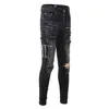 Jeans designer Amirrss Heren Nieuwe veelzijdige wasgat steken leer borduren slim fit legging jeans broek heren high street fashion AV14