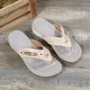 Slippers Women 2022 Summer Wedges Clip Toe Sandals Outdoor Casual Ladies Beach Shoes Metal Button Flip Flops Slides FootwearSlippers