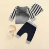 Citgeett Herbst Neugeborenen Baby Jungen Outfits Streifen Druck Lange Ärmel Tasche Sweatshirt Hosen Kappe Herbst Kleidung Set J220711