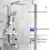 Lång pip display termostatisk svart dusch kran set regnbadkar kran med badrumshylla vattenflöde producerar elektricitet
