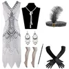 1920s dress for women gatsby Theme Costume Party Sequin Fringed Flapper Dresses Fishnet Stocking Headband Gloves Earrings Necklace Cigarette Holder Set Plus Size