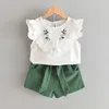 Bear Leader Summer Casual Barn Sätter Chiffon Blommor Blå T-shirt Pants Tjejer Kläder Barn satt i 3-7 år 220326